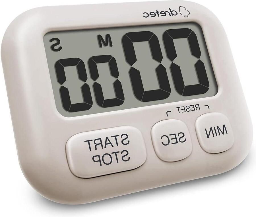 Groot lcd-display digitale timer keukenwekker optellen en aftellen sterke magneet 3 toetsen beige officieel getest in Japan time timer
