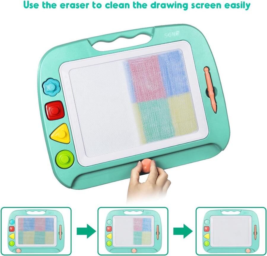 Groot magnetische tekentafel 4 kleuren 42×33cm Doodle Pad met 4 stempels voor peuters leren speelgoedbord Etch schetscadeau voor 36+ maanden kinderen meisjes jongens Groen