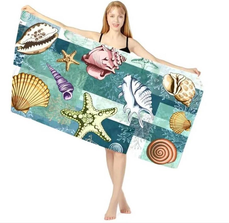 Groot microvezel handdoek badhanddoek strandhanddoek 180 x 75 zandafstotend sneldrogend microvezel badhanddoek groot voor strand zwembadside strandstoelen (schelp)