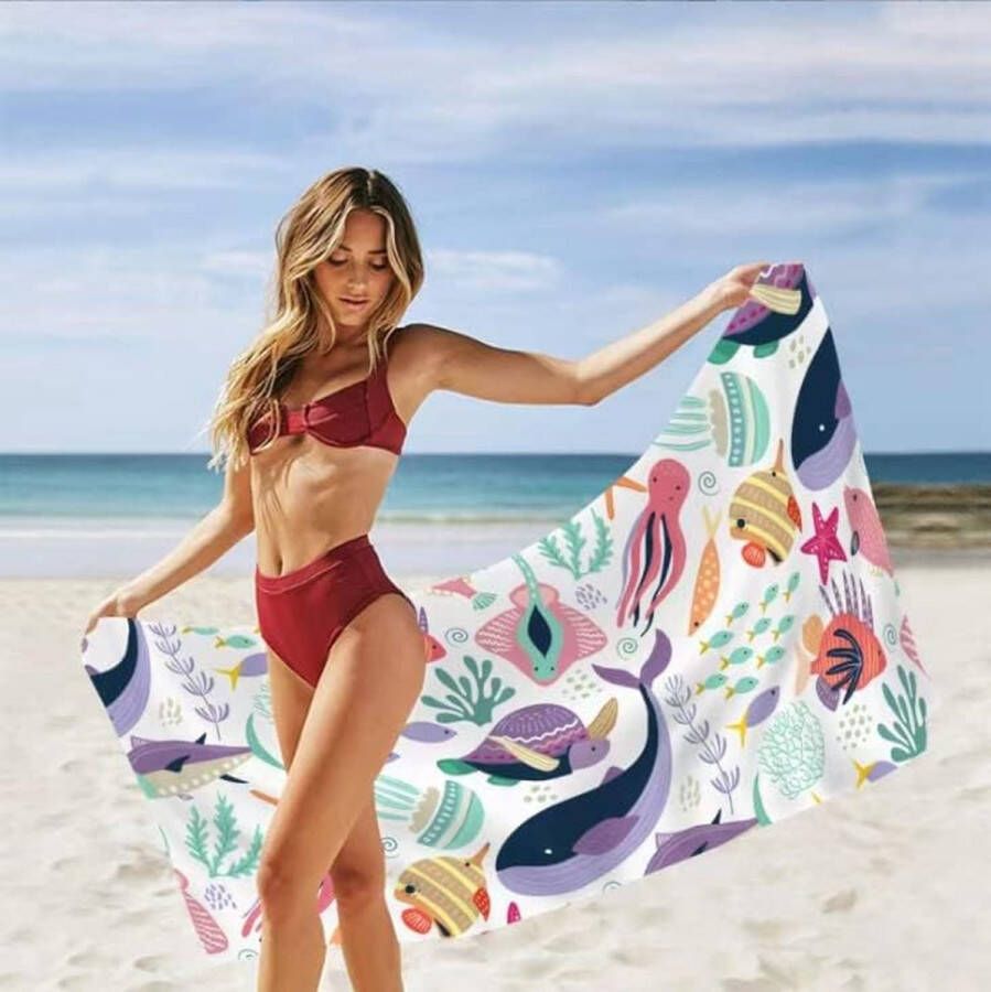 Groot microvezel handdoek badhanddoek strandhanddoek 180 x 75 zandafstotend sneldrogend microvezel badhanddoek groot voor strand zwembadside strandstoelen (zeedier)
