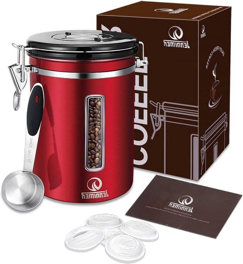Grote 18 l 650 g roestvrijstalen koffieopslagcontainer transparant venster houdt verse koffiebonen datumtracker CO2-releaseklep maatschep rood
