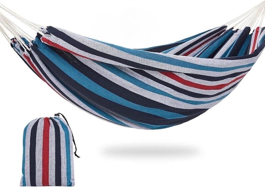 Grote 200 x 150 cm katoenen hangmat voor 2 personen XXL dubbele hangmat belastbaar tot 200 kg draagbaar met draagtas voor terras binnenplaats tuin hangmat 2 person