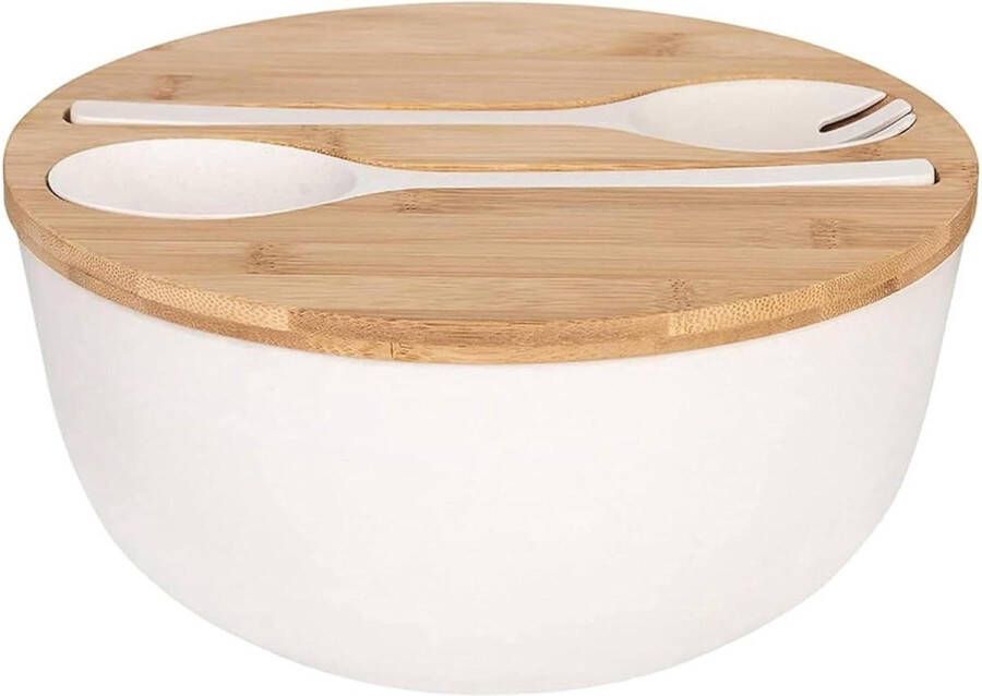 Grote 248 cm bamboe saladekom met serverset voor fruit salades en decoratie (wit 98 inch) Schalen set