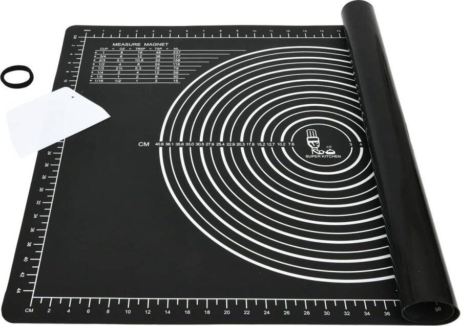 Grote antislip bakmat anti-aanbaklaag siliconen deegonderlegger uitrolmat XL siliconenmat pizza fondant deegmat met deegsnijder epoxyhars mat (zwart 71 x 51 cm)