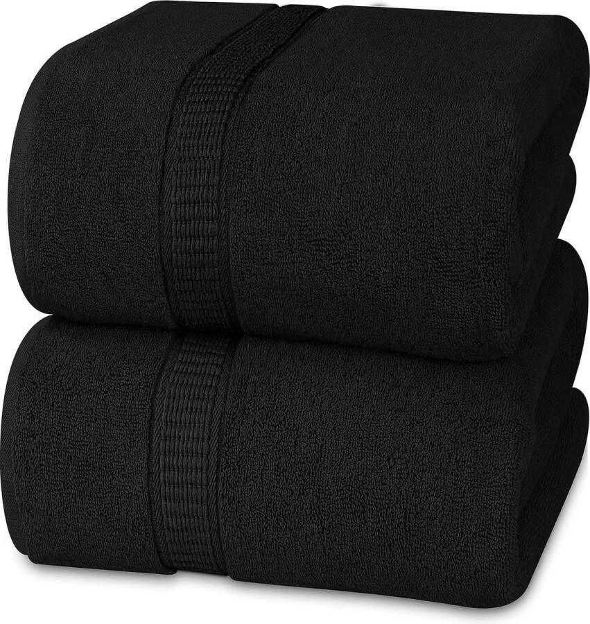 Grote badhanddoek van katoen set van 2 douchehanddoeken handdoeken groot 90 x 180 cm (zwart)
