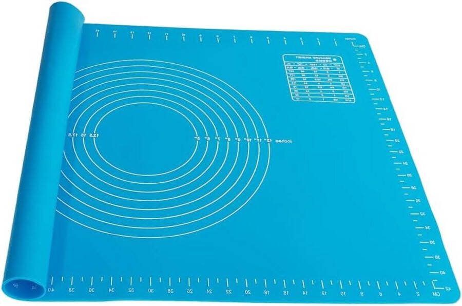 Grote bakmat silicone dubbele dikte Anti-slip deegmat uitrolmat 15 mm dik 65 x 45 cm Blauw
