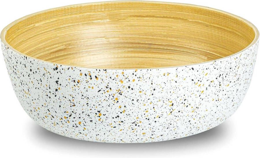 Grote bamboe slakom Handgemaakte houten kommen Grote fruitschaal met wit terrazzopatroon Houten broodmand Eco-vriendelijke decoratieve serveerschaal voor pasta snacks en chips Duurzame keukendecoratie