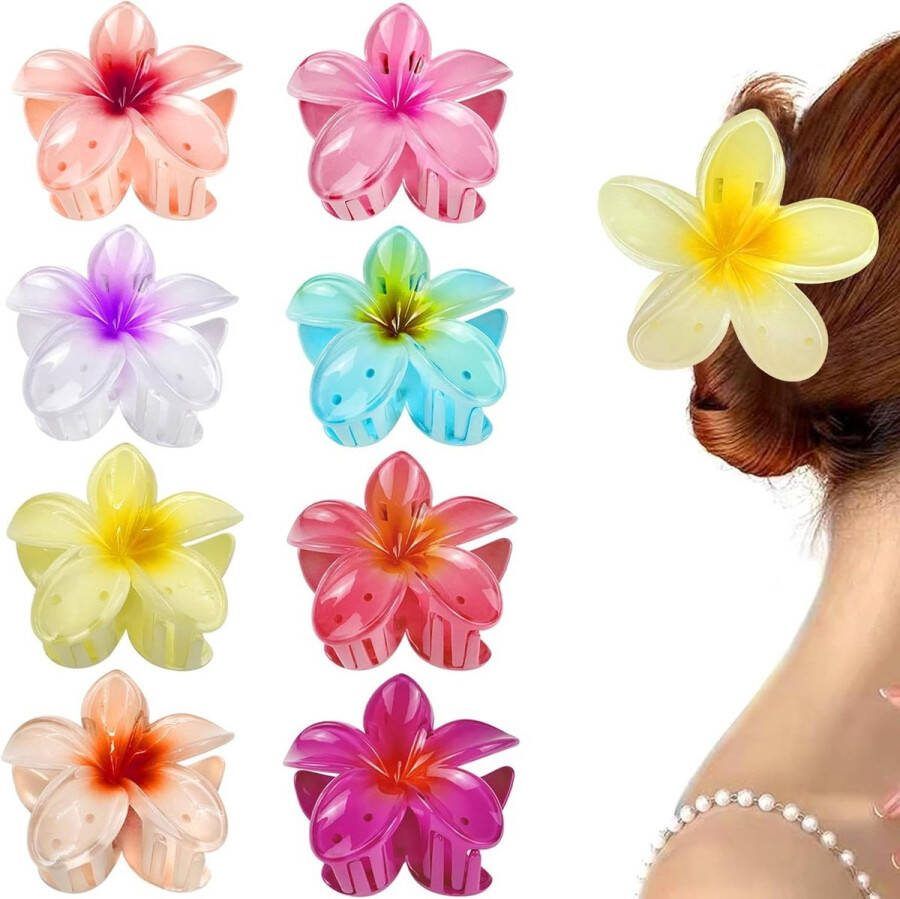Grote bloemen haarspelden set van 8 voor dames en meisjes antislip kunststof haarklauw voor dik haar