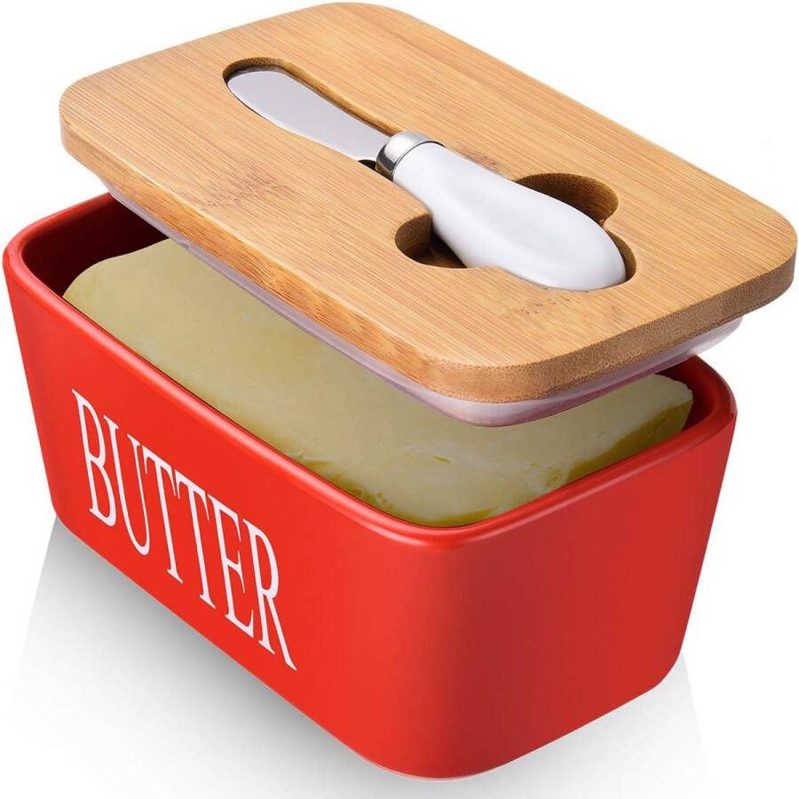 Grote botervloot voor 250 g boter botervloot met mes Keramische botervloot Dubbellaags siliconen afdichting botervloot met deksel goed keukencadeau (zwart)