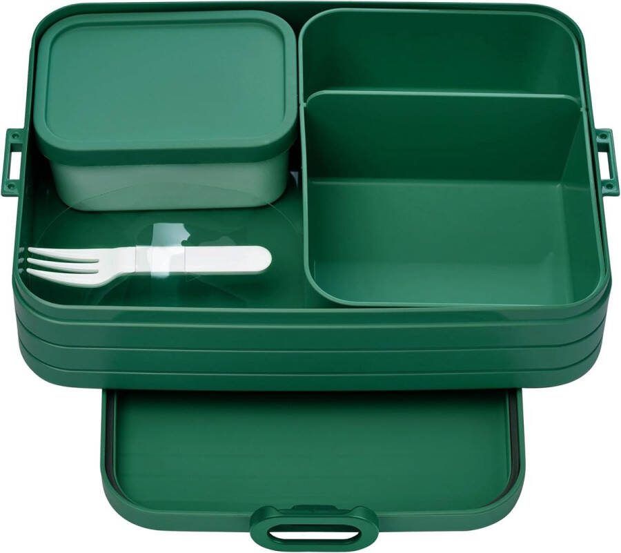 Grote broodtrommel met bento box voor 4 sandwiches of 8 boterhammen lunchbox voor kleine snacks en resten broodtrommel voor volwassenen eetbox met vakken Vivid Green