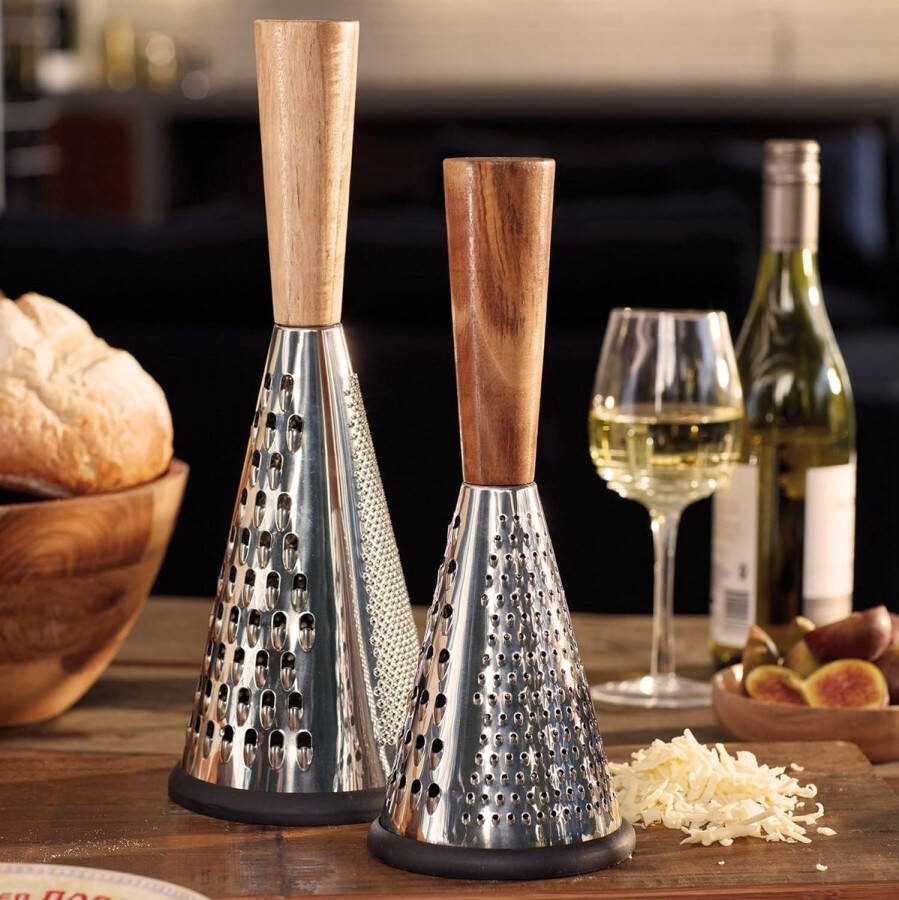 Grote conische kaasrasp vintage-stijl houten handvat kopen online kaasmolen