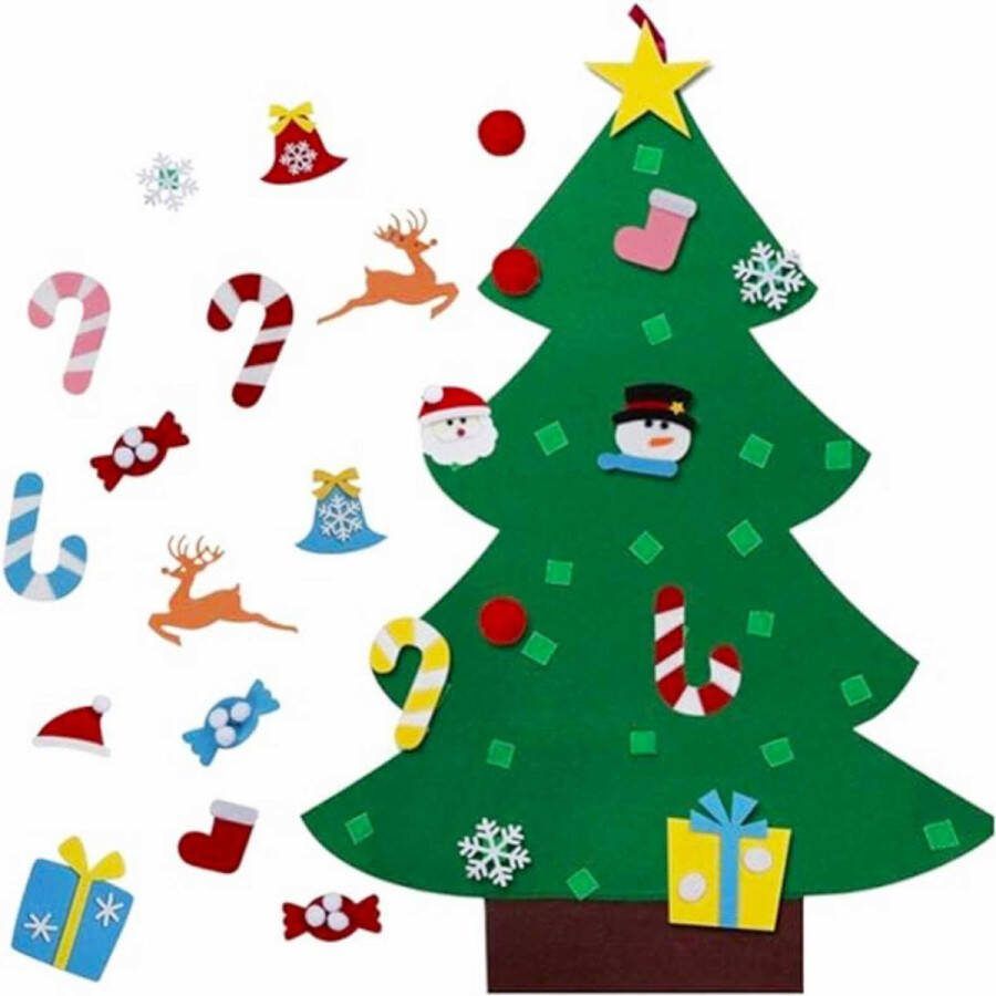 Grote DIY Vilten Kerstboom Set voor Kinderen 94cm Wandhangende Kerstboom met 26 Afneembare Ornamenten Ideaal voor Kerstdecor Thuis