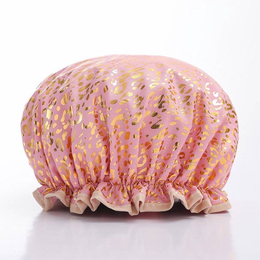 GROTE Douchemuts Shower cap Douchekapje Douche cap voor vol haar krullen afro Roze Gouden leopard