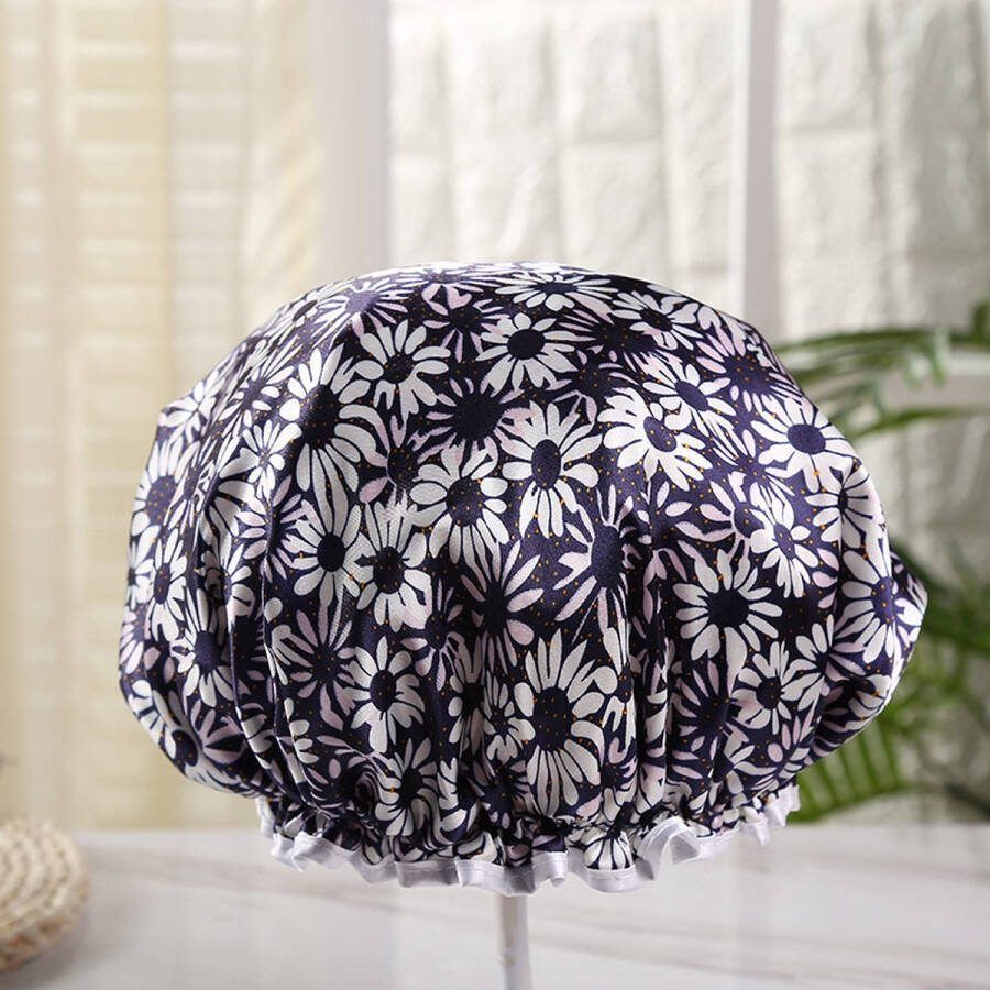 GROTE Douchemuts Shower cap Douchekapje Douche cap voor vol haar krullen afro Witte bloemen
