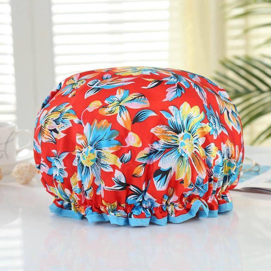 Afabs GROTE Douchemuts Shower cap Douchekapje Douchecap voor vol haar krullen afro Rood met bloemen