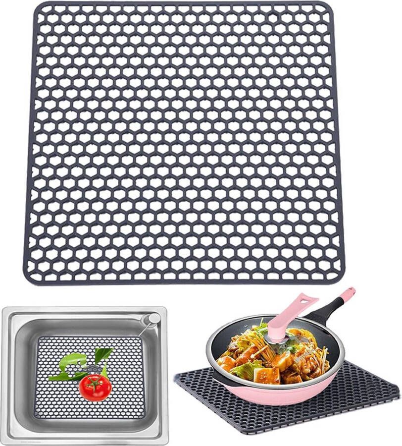 Grote gootsteenmat Afdruipmat voor borden Multifunctionele siliconen keukenafvoer Onderzetter Hittebescherming Antislip (Grijs)