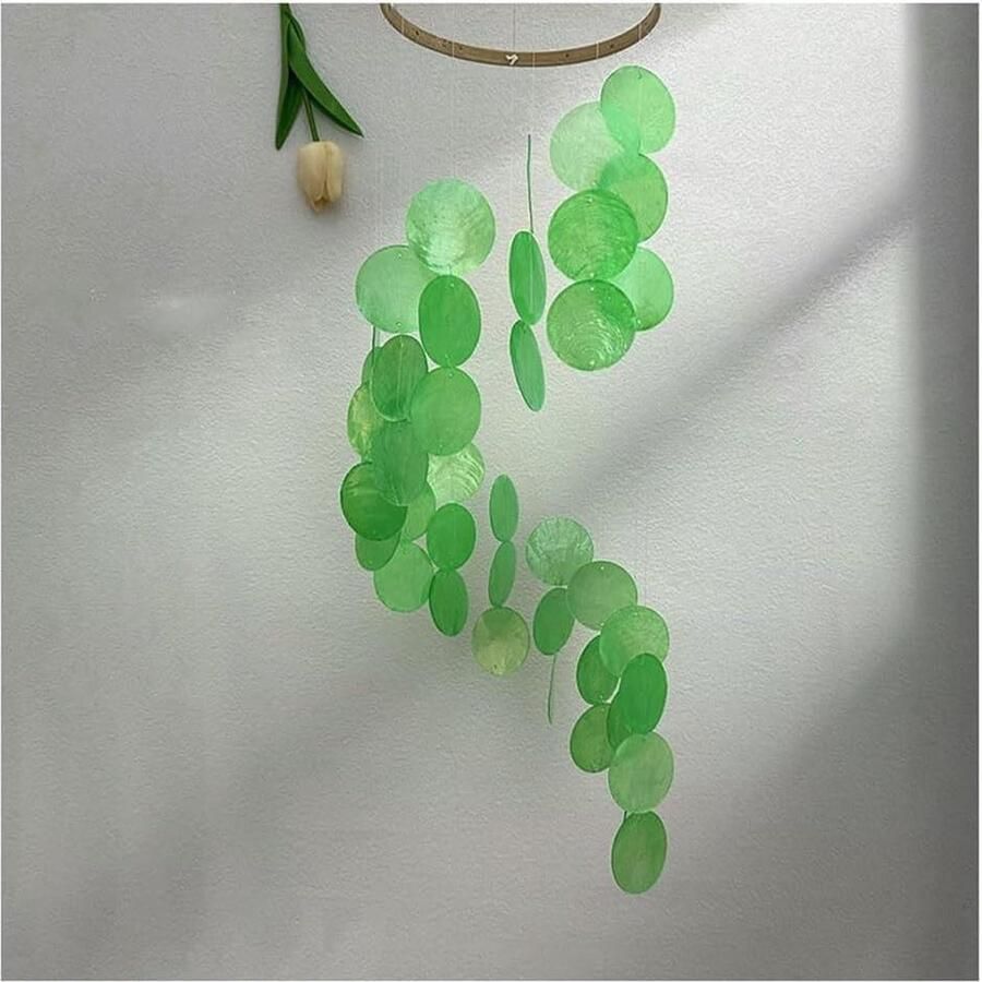 Grote handgemaakte schelp windgong met parelmoer Decoratieve windspel voor ramen en kamers Bont parelmoer dromenvanger Groen 77 x 17 cm