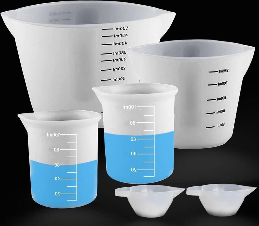 Grote herbruikbare siliconen maatbekers 500ml & 250ml 6 stuks voor epoxyhars gietvormen sieraden maken doe-het-zelf kunst en ambachten