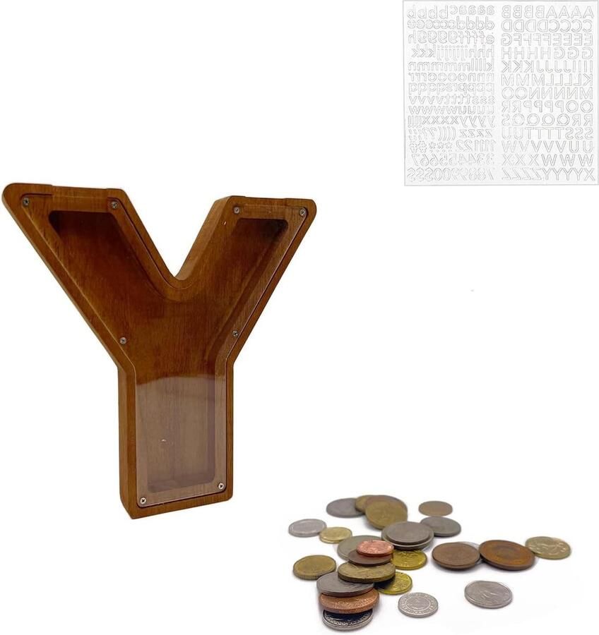 Grote Houten Letter Y Spaarpot 23 cm A-Z Alfabet Spaarpot voor Volwassenen en Kinderen