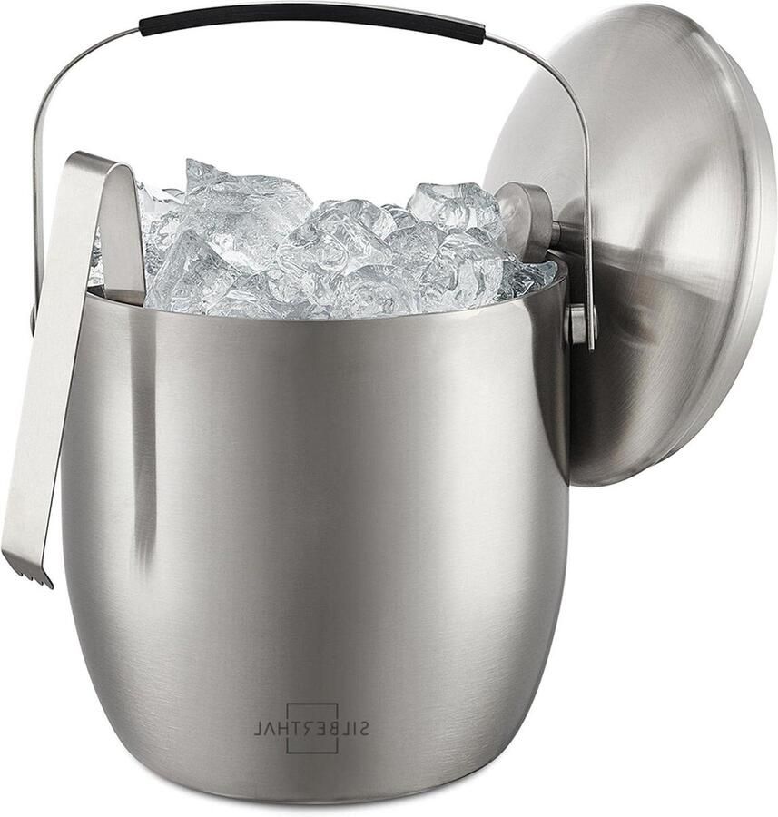 Grote ijsemmer 3 liter met deksel en tang roestvrij staal dubbelwandig geïsoleerd ijsblokjeshouder ice bucket