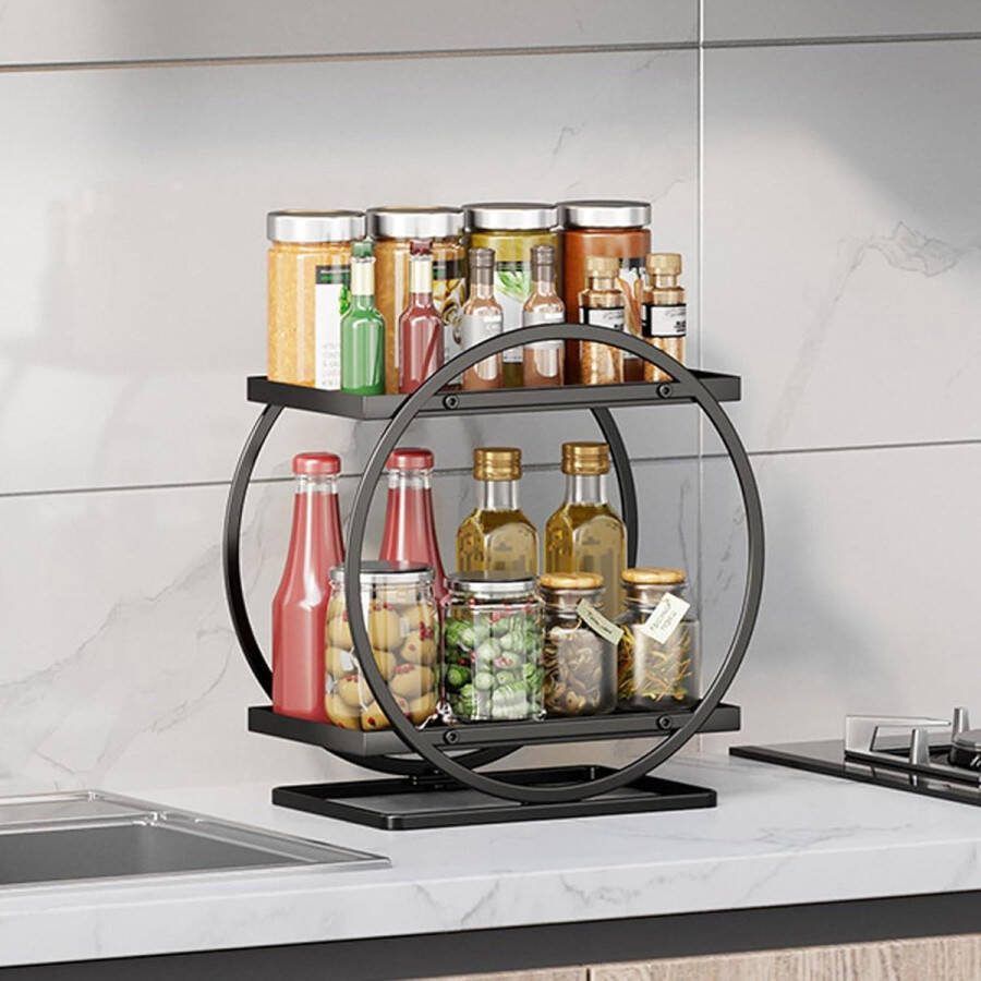 Grote inhoud parfum huidverzorgingsorganizer Organizer voor make-up vanity caddy rek 2-traps cosmetica display dienblad voor badkamer Op het werkblad zwart