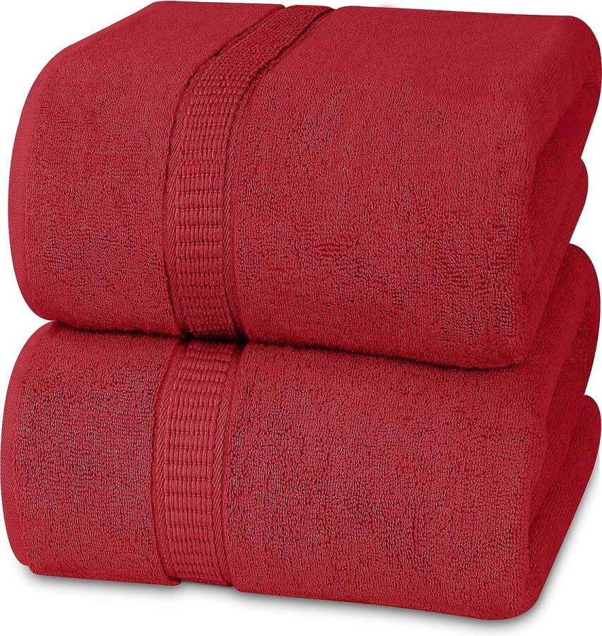 Grote katoenen badhanddoek set van 2 douchedoek grote handdoeken 90 x 180 cm (rood)