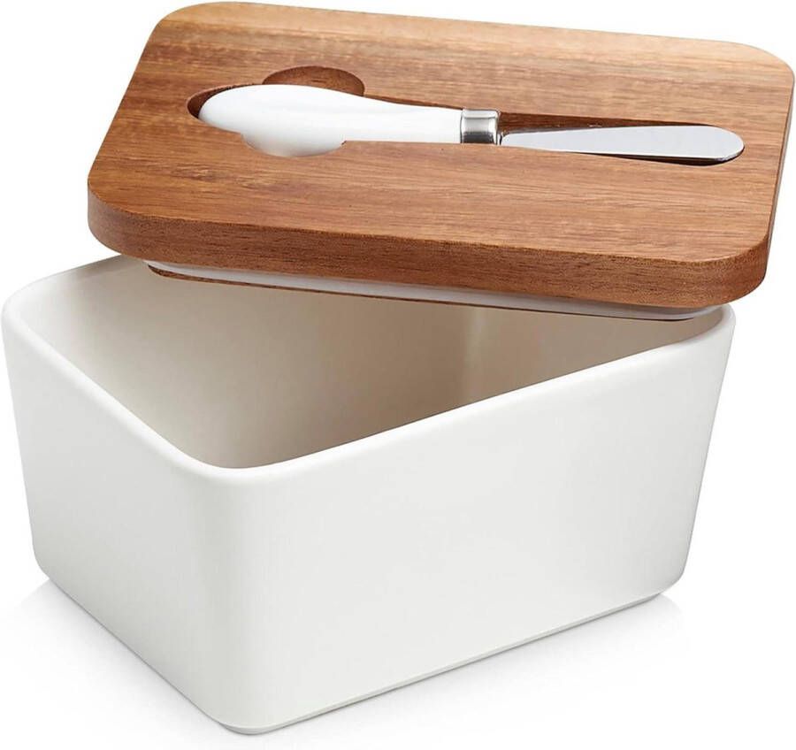 Grote keramische botervloot met deksel luchtdichte botercontainer aanrecht en koelkast boterhouder witte botergerechten butter dish with lid