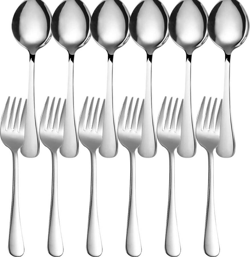 Grote lepel en vorkset roestvrijstalen serveerlepel bestek vaatwasmachinebestendig 12-delig saladebestek voor keuken huishouden restaurant picknick feest voor het delen van voedsel 8 5 (21 60 cm)