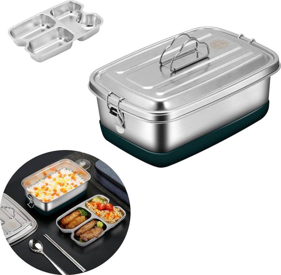 Grote Lunchbox voor Volwassenen RVS Lunch Box met Vakken 2000 ml Inhoud Scheidingswand