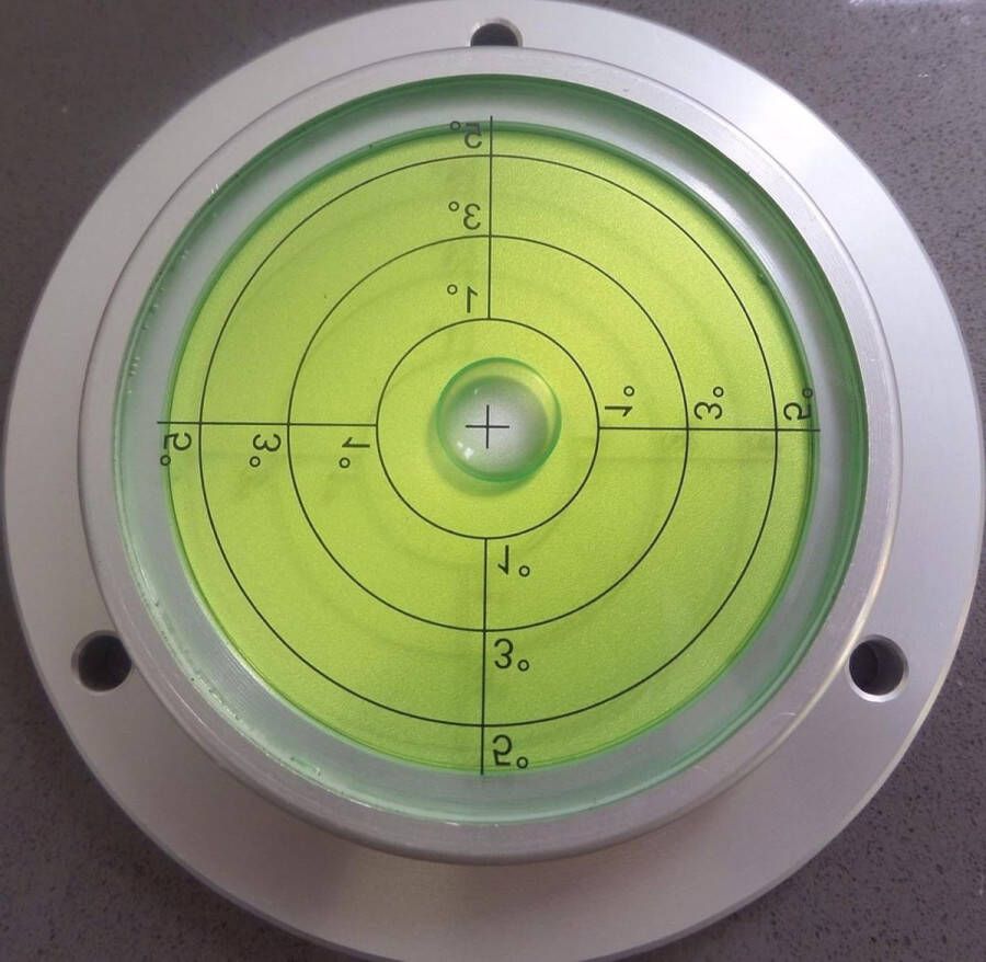 Grote metalen waterpas met luchtbel 100 mm diameter gradaanduiding vloerwaterpas blikniveau 100 mm