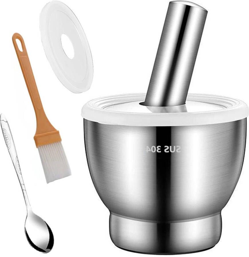 Grote Molcajete Mortel en Stamper Set Guacamole Muddler en Kommen Kruidenpesto Spice Crusher 18 8 roestvrij staal 5 inch
