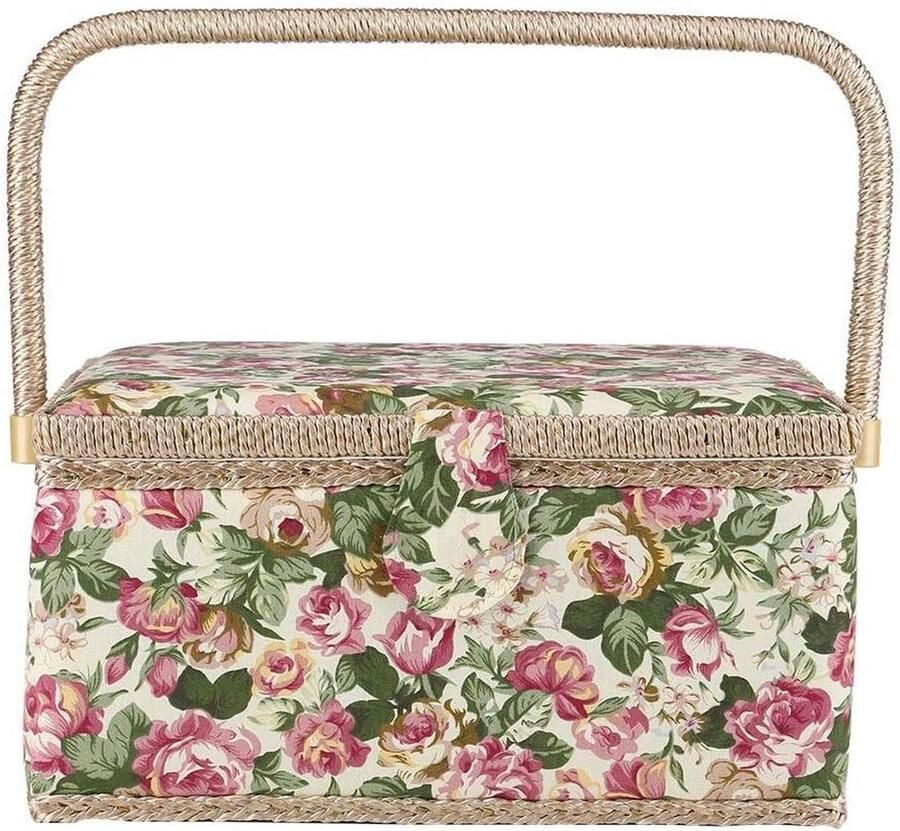 Grote Naaimand Stof Bloemenprint Knutseldoos Landelijke Stijl Naai-Opbergdoos Handvat Naai-Accessoires Naai Kits Borduurgereedschap 305x231x155 cm Naaidoos opbergbox