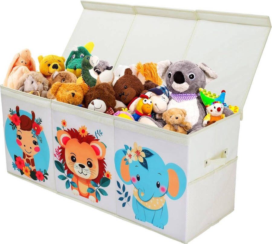 Grote opbergdoos met deksel voor kinderen opvouwbare Oxford-netvakken speelgoedkist met handvat stabiel waterdicht speelgoed opslag in de kinderkamer 96 x 32 x 40 cm (schattig dier)