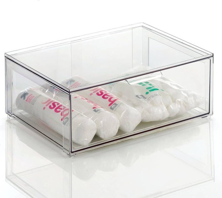 Grote opbergdoos met lade Stevige ladekast gemaakt van BPA-vrij plastic voor make-up opslag Stapelbare doos voor cosmetica accessoires en meer Transparant