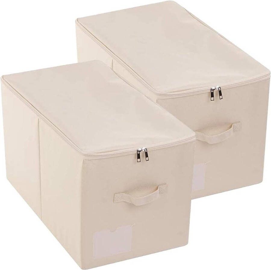 Grote Opbergmand met Deksel Opvouwbare Opbergkubus van Stof Effen Beige 2 Stuks 56 x 32 x 33 cm
