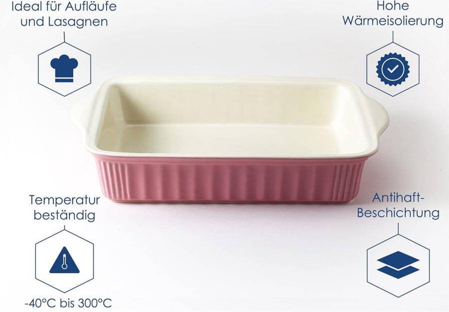 Grote ovenschaal voor 4 personen van hoogwaardig keramiek ideaal voor lasagne ovenschotels of tiramisu grote ovenschaal ovenbakvorm lasagnevorm rechthoekig (roze