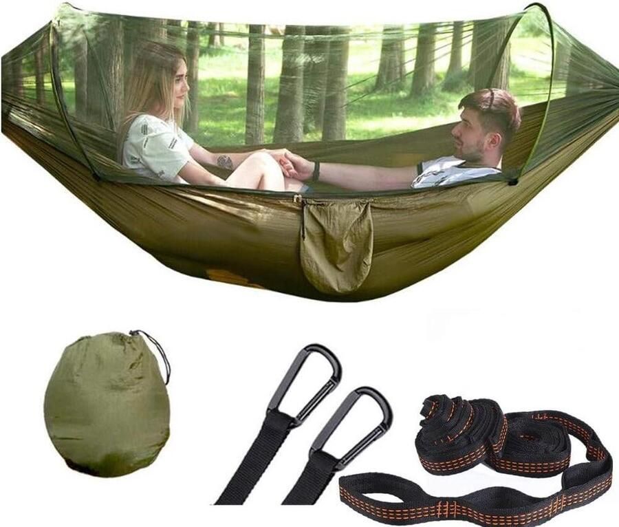 Grote pop-up parachute campinghangmat met klamboe voor 2 personen lichtgewicht hangmat voor kamperen en backpacken