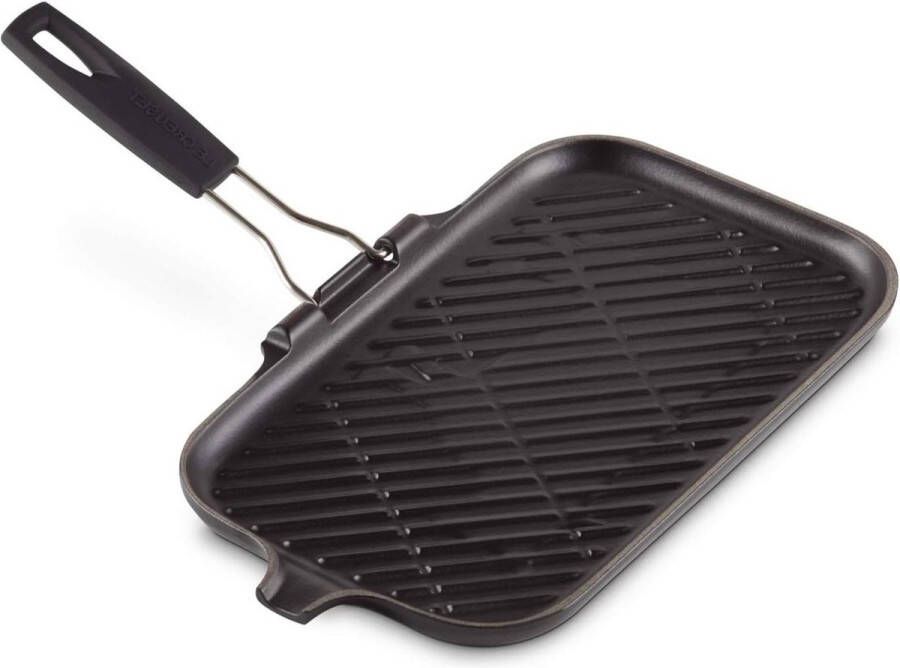 Grote rechthoekige grillpan vetarm koken inclusief inductie 24 cm satijnzwart Grilplaat