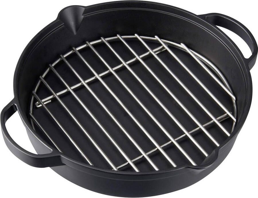 Grote ronde grillpan met roestvrij stalen rooster Ø 316 cm gietijzeren pan