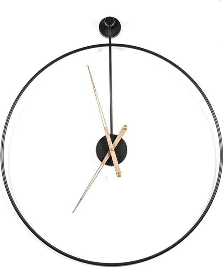 Grote ronde klok Sundial large black -doorsnede 70 cm zwarte ronde klok- metaal minimalistisch design- wanddecoratie interieur op batterijen woonkamer hal keuken kantoor scandinavisch industrieel