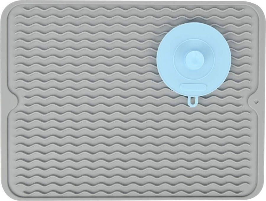 Grote siliconen afdruipmat met een multifunctionele reinigingsborstel voor het werkblad hittebestendige onderzetter droogmat voor servies (grijs 40 x 30 cm)