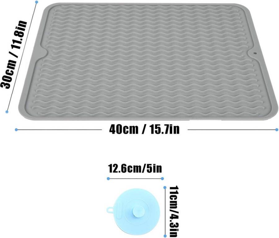 Grote Siliconen Afdruipmat met een Multifunctionele Siliconen Spons Scrubber Hittebestendige Onderzetter Servies Droogmat Antislip Spoelbakmat van Silicone (Grijs 40 x 30 cm)