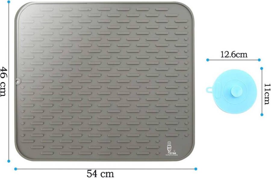 Grote Siliconen Afdruipmat met siliconen sponsborstel met Handvat Spoelbakmat van Silicone Droogmat Hittebestendige Onderzetter Tafelmat Toogmat (Grijs 54 x 46 cm)
