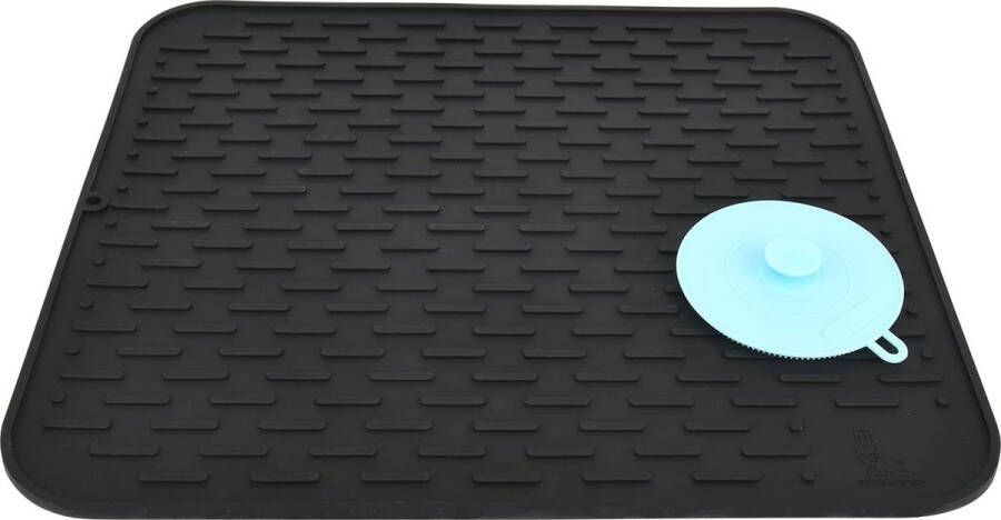 Grote siliconen afdruipmat met spons droogmat hittebestendige onderzetter potmat (zwart 45 x 40 cm)
