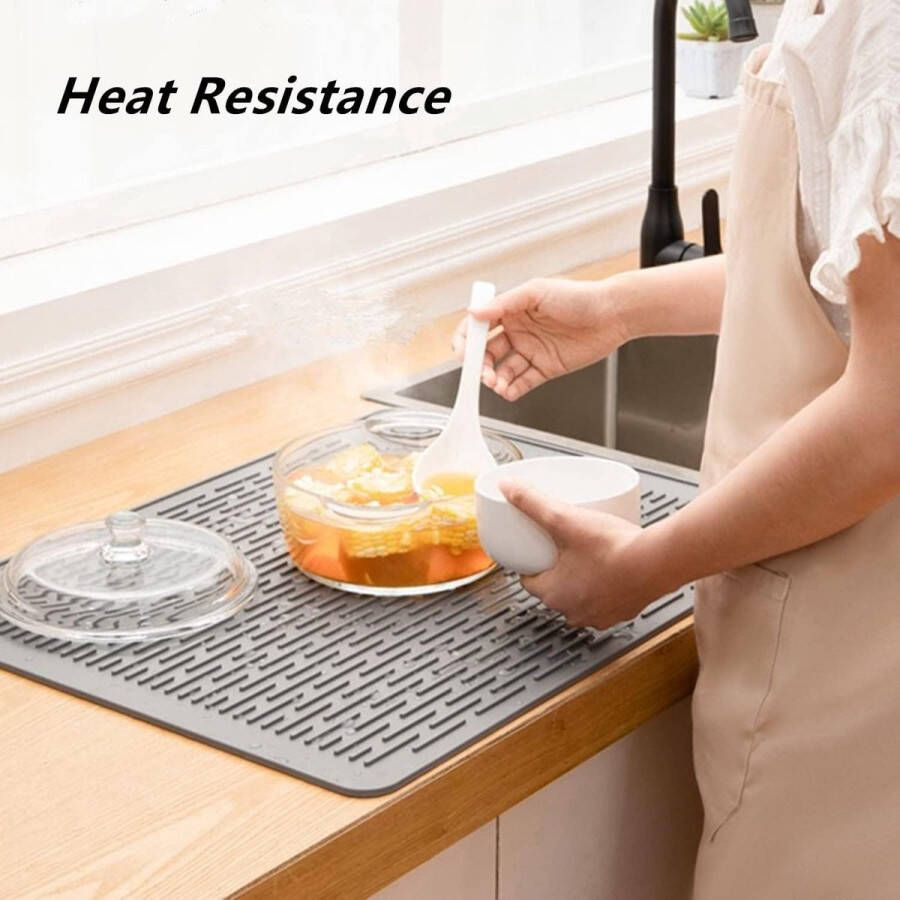 Grote siliconen afdruipmatten sneldrogende siliconen afdruipmat antislip afdruipmat hittebestendige spoelbakmat voor het keukenwerkblad (30 x 20 cm lichtgrijs)