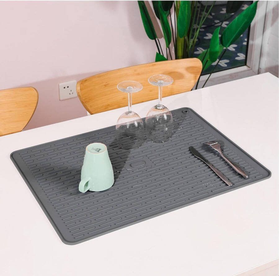 Grote siliconen afdruipmatten sneldrogende siliconen afdruipmat antislip afdruipmat hittebestendige gootsteenmat voor het aanrecht in de keuken (30 x 20 cm zwart)