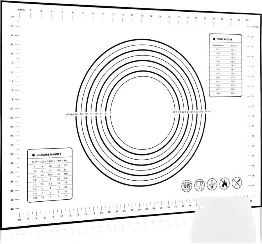 Grote siliconen bakmat van 60 x 80 cm antislip antiaanbakmat met maatvoering voor fondant gebak pizza BPA-vrij (zwart + schraper)