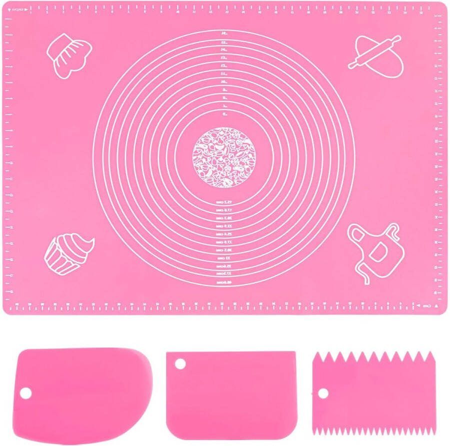 Grote Siliconen Deegonderlegger Anti-aanbak Bakmat 70 x 50 cm Antislip Fondant Pizza Deegmat Met Deegsnijder Roze