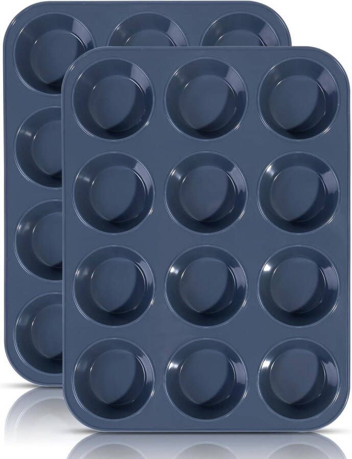 Grote Siliconen Muffinvorm Voor 12 Muffins Anti-aanbaklaag Muffinplaat Cupcake Blik Brownies Broodje Bakvorm Yorkshire Pudding Grijs 33 x 25 x 3 cm