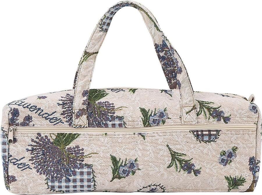 Grote stof Breinaalden Tas Huishoudelijke Opslag Tote Organizer Breien Gereedschap Opbergtas voor Breinaalden en Accessoires 44 0 x 14 0 x 17 0 cm(Purple flower)